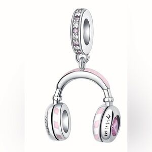 Silver & Pink Headphones Dangle Charm For Pandora Braclets